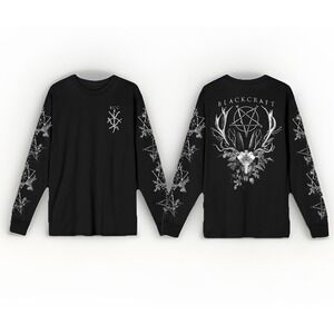 Black Craft Cult Winter Solstice Long Sleeve T-Shirt Graphic 2-side Top Women LG